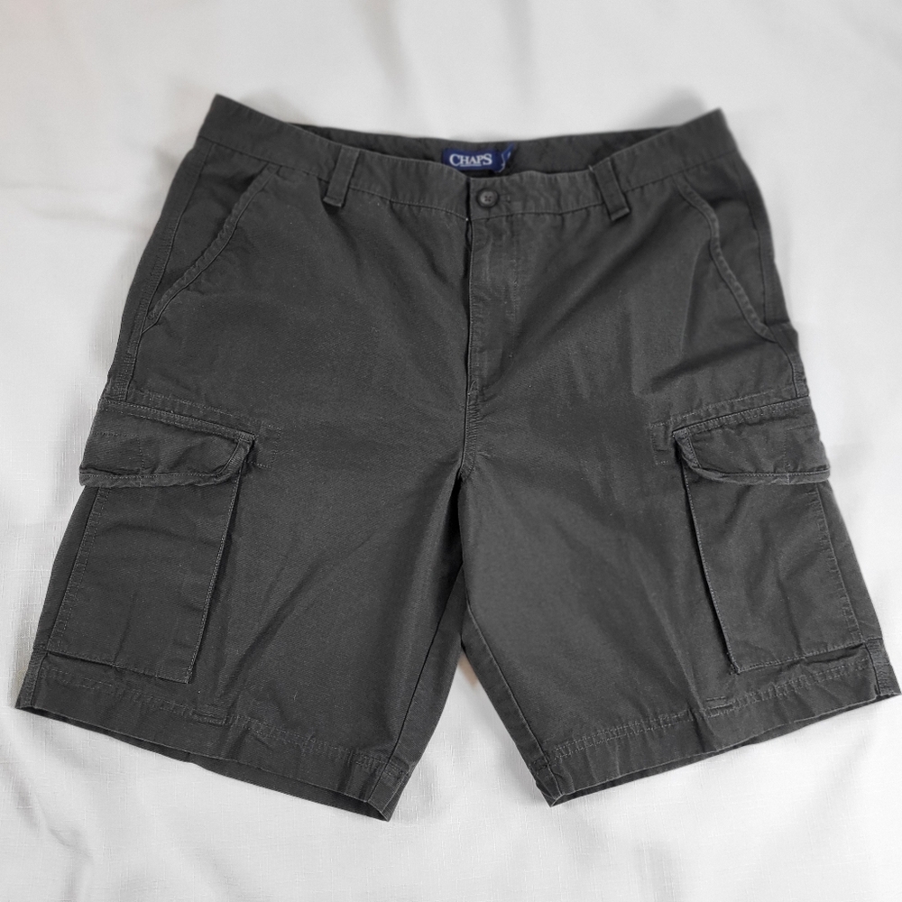 Chaps Black Or Dark Gray Cargo SHORTS Mens Size 38 Flat Front 100% Cotton Ribbed